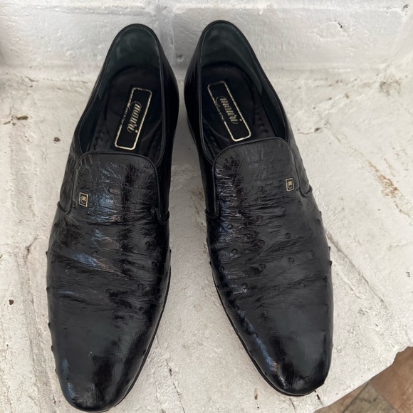 Mauri Black Ostrich Leather Dress Shoes11.5